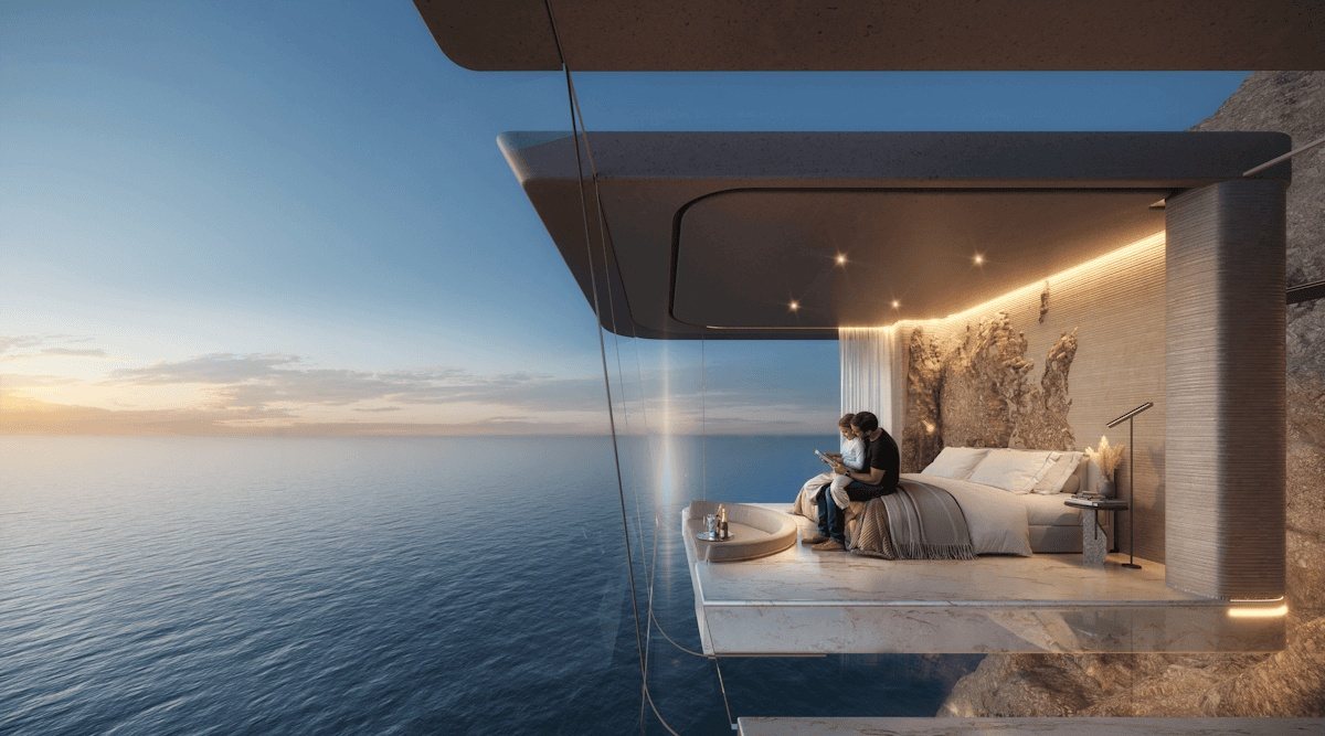 Bedroom on the cliff edge with a sea view