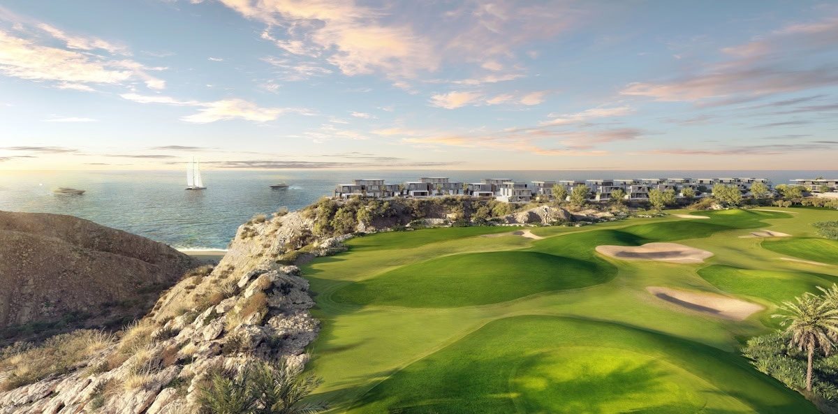 Golf fairway on the cliff above the Gulf of Oman