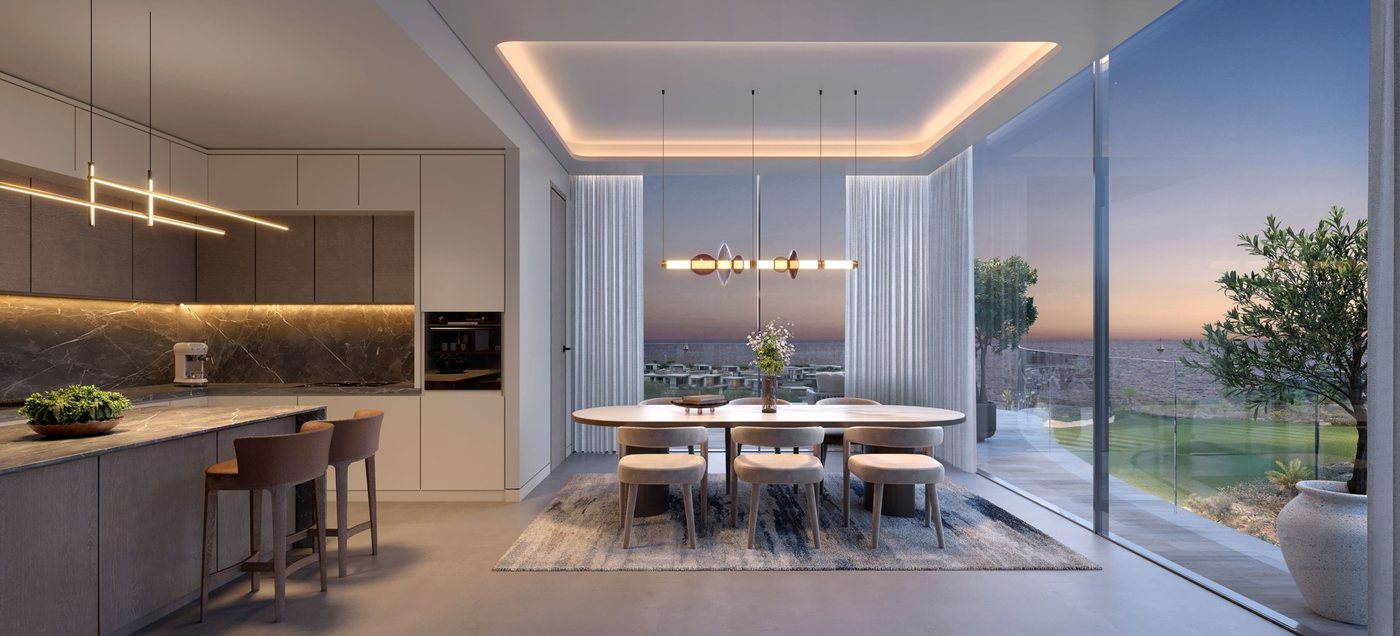 Kitchen and dining area with a view of the golf course